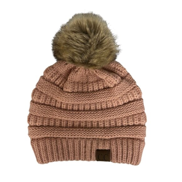 CC Exclusives Womens Winter Hat Cable Knit Warm Pink Brown Snow - Picture 1 of 6